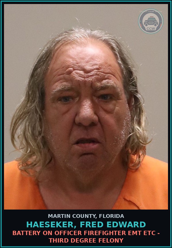 Booking mugshot of HAESEKER, FRED EDWARD in Martin County