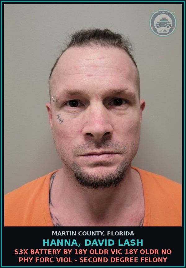 Booking mugshot of HANNA, DAVID LASH in Martin County