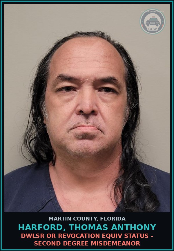 Booking mugshot of HARFORD, THOMAS ANTHONY in Martin County