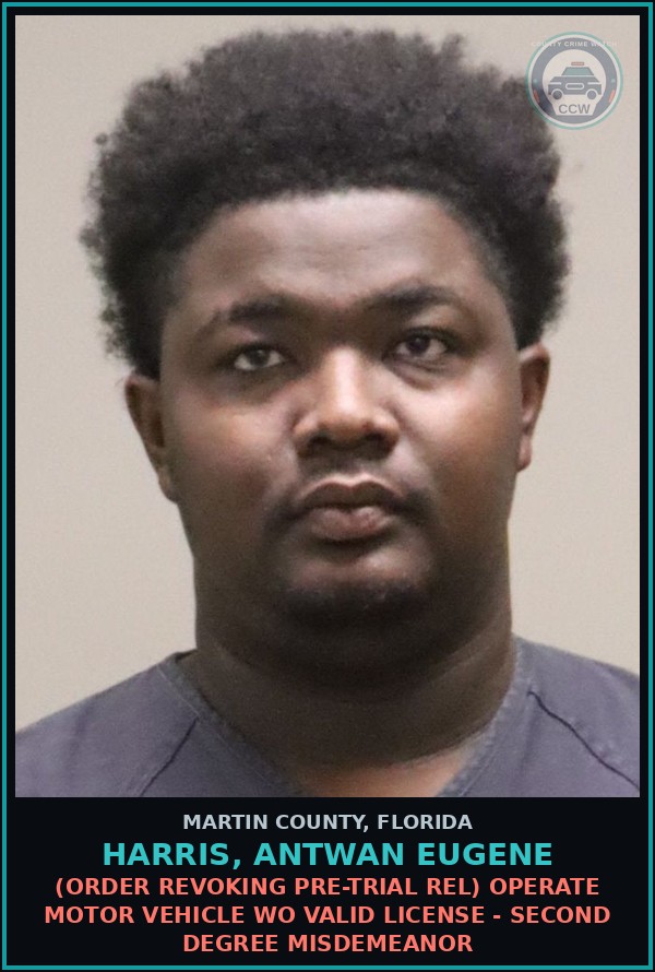 Booking mugshot of HARRIS, ANTWAN EUGENE in Martin County