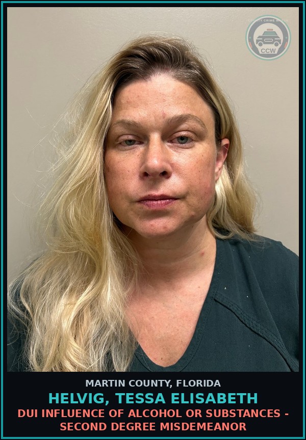 Booking mugshot of HELVIG, TESSA ELISABETH in Martin County
