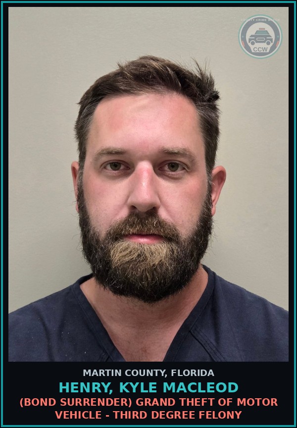 Booking mugshot of HENRY, KYLE MACLEOD in Martin County