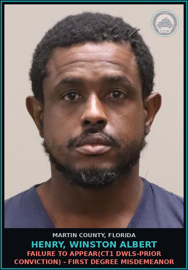 Booking mugshot of HENRY, WINSTON ALBERT in Martin County