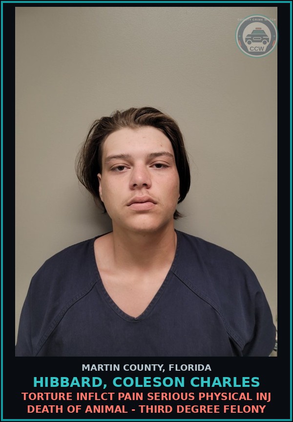 Booking mugshot of HIBBARD, COLESON CHARLES in Martin County