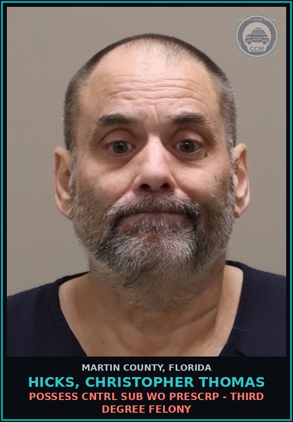 Booking mugshot of HICKS, CHRISTOPHER THOMAS in Martin County
