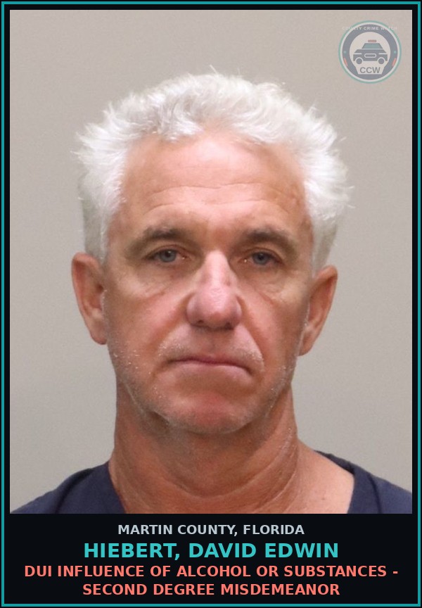 Booking mugshot of HIEBERT, DAVID EDWIN in Martin County