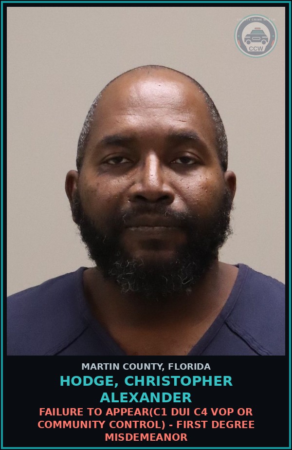 Booking mugshot of HODGE, CHRISTOPHER ALEXANDER in Martin County
