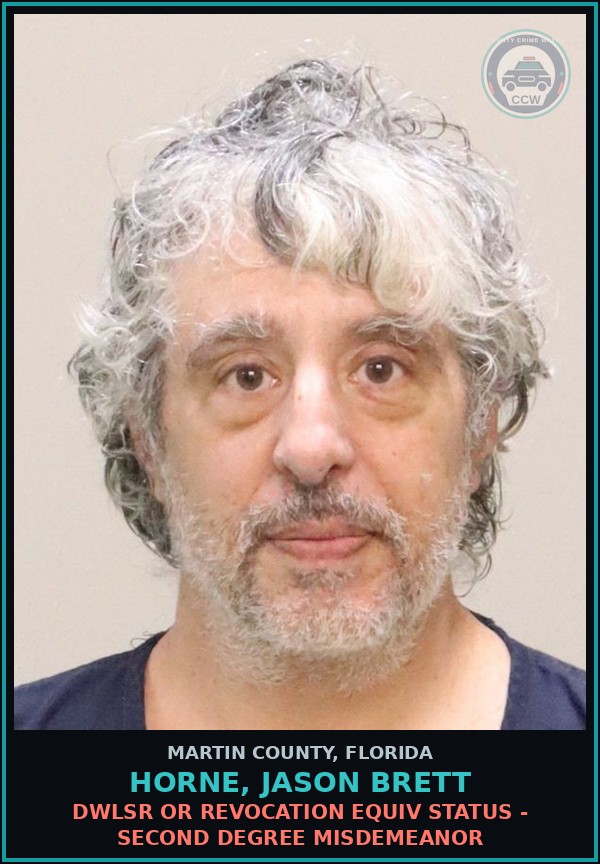 Booking mugshot of HORNE, JASON BRETT in Martin County