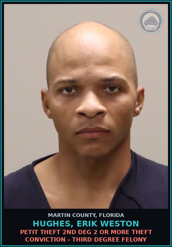 Booking mugshot of HUGHES, ERIK WESTON in Martin County