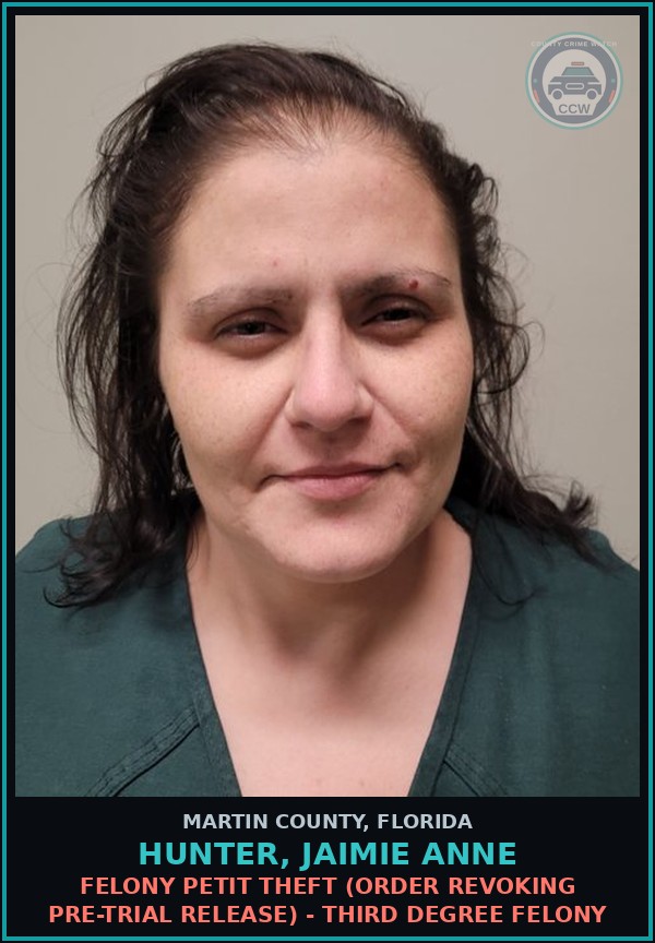 Booking mugshot of HUNTER, JAIMIE ANNE in Martin County