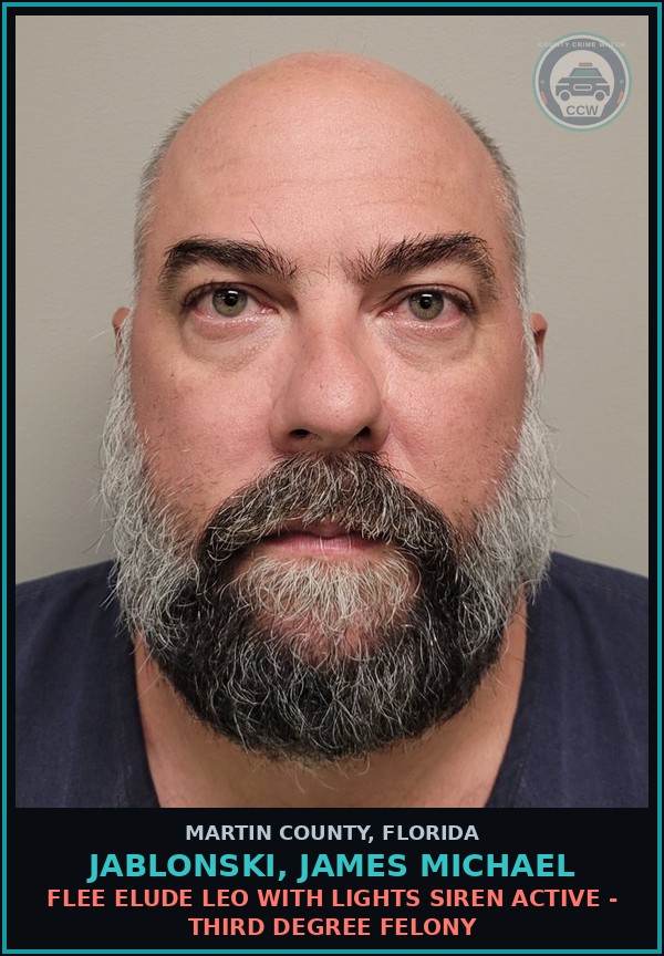 Booking mugshot of JABLONSKI, JAMES MICHAEL in Martin County