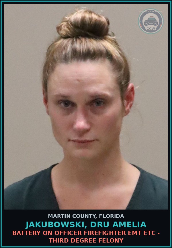 Booking mugshot of JAKUBOWSKI, DRU AMELIA in Martin County