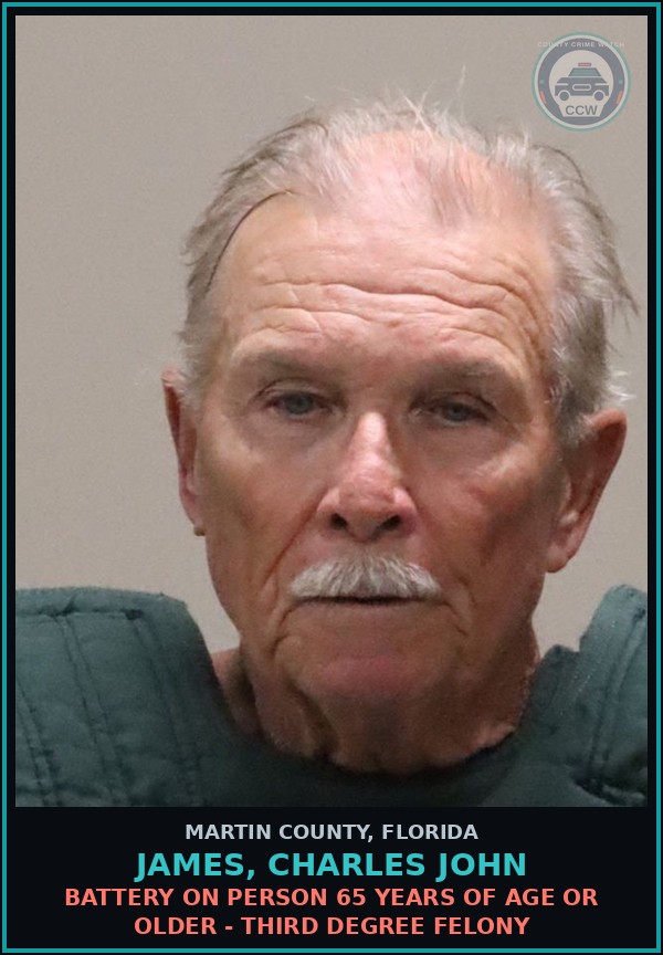 Booking mugshot of JAMES, CHARLES JOHN in Martin County