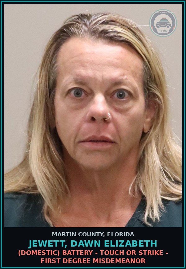 Booking mugshot of JEWETT, DAWN ELIZABETH in Martin County