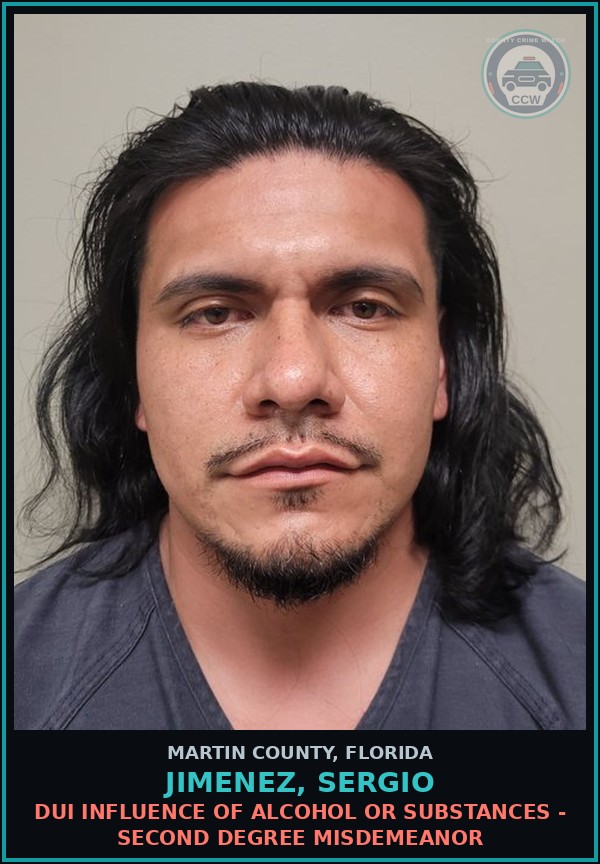Booking mugshot of JIMENEZ, SERGIO in Martin County