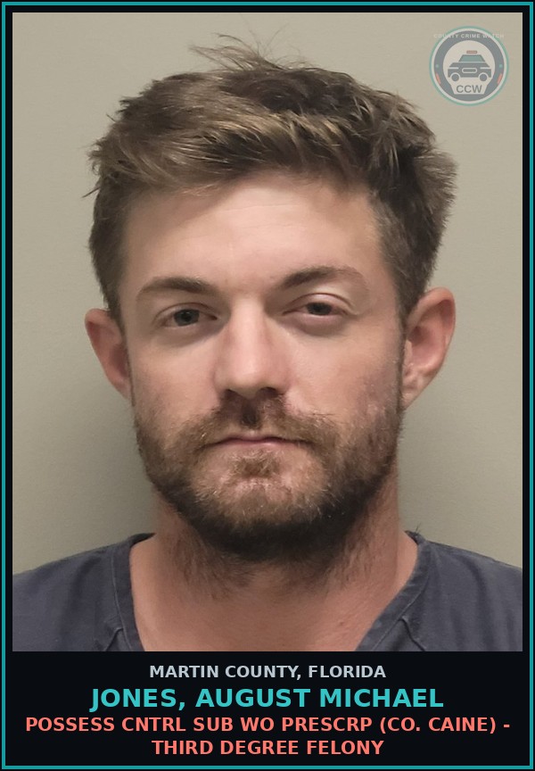 Booking mugshot of JONES, AUGUST MICHAEL in Martin County