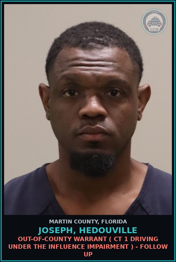 Booking mugshot of JOSEPH, HEDOUVILLE in Martin County