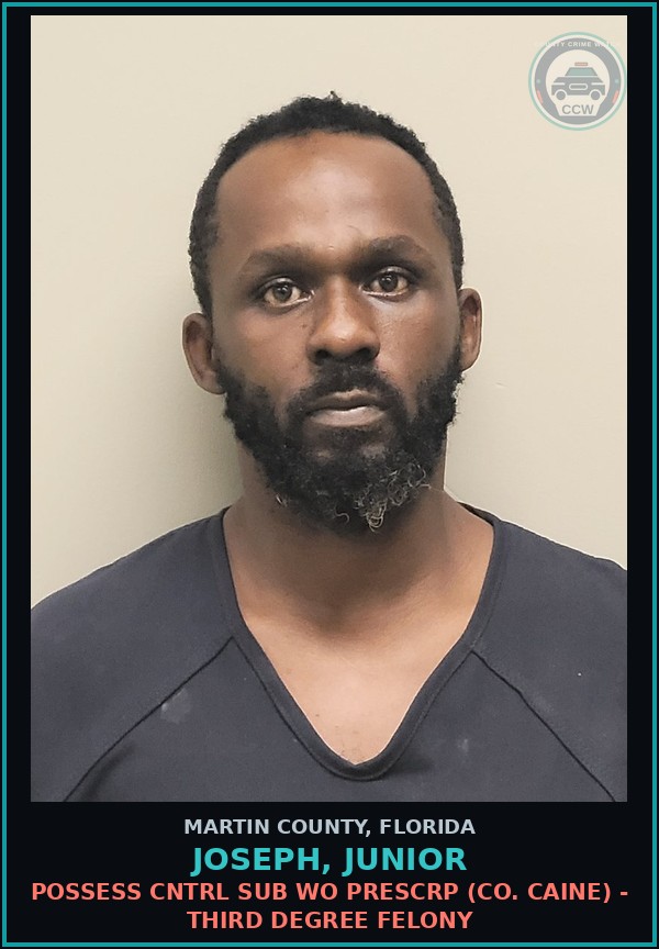 Booking mugshot of JOSEPH, JUNIOR in Martin County