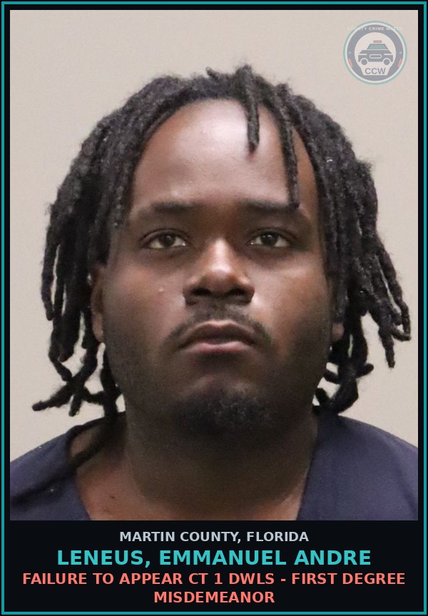 Booking mugshot of LENEUS, EMMANUEL ANDRE in Martin County