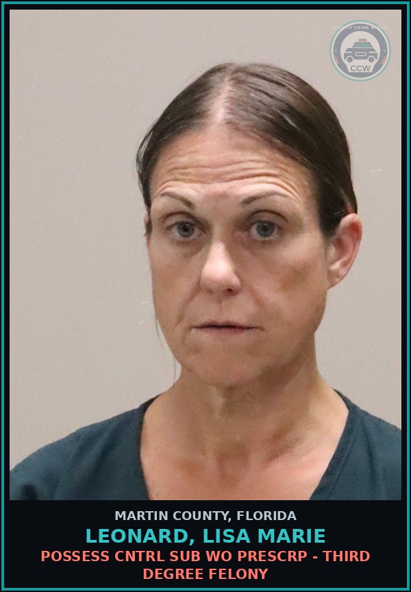 Booking mugshot of LEONARD, LISA MARIE in Martin County