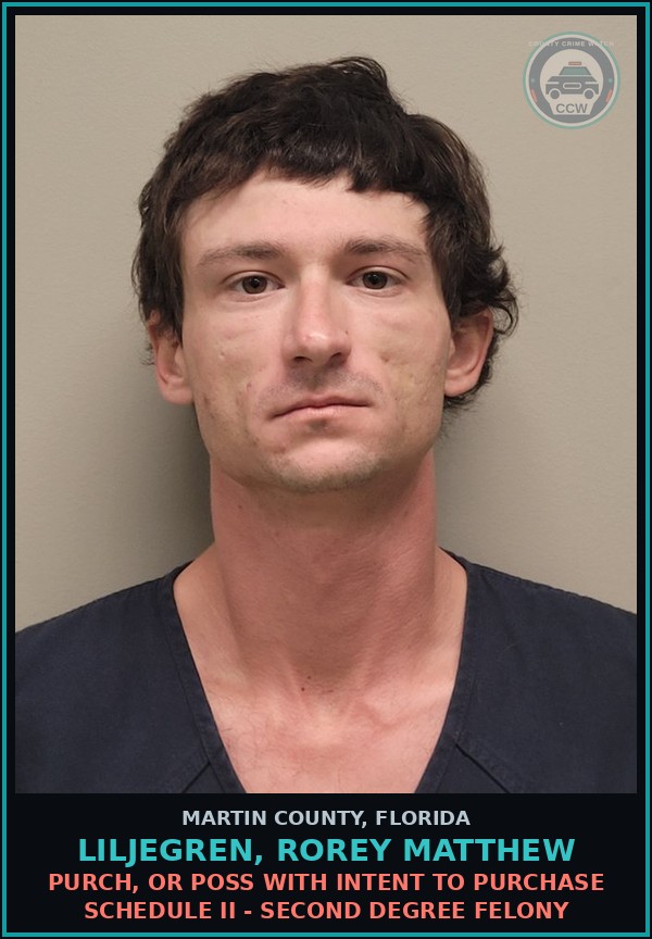Booking mugshot of LILJEGREN, ROREY MATTHEW in Martin County
