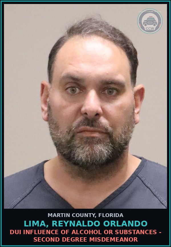 Booking mugshot of LIMA, REYNALDO ORLANDO in Martin County