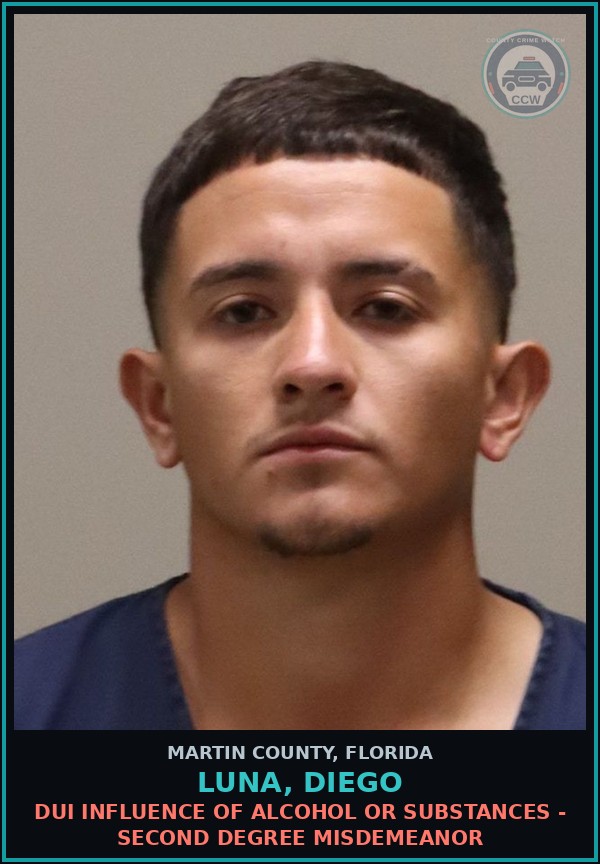 Booking mugshot of LUNA, DIEGO in Martin County