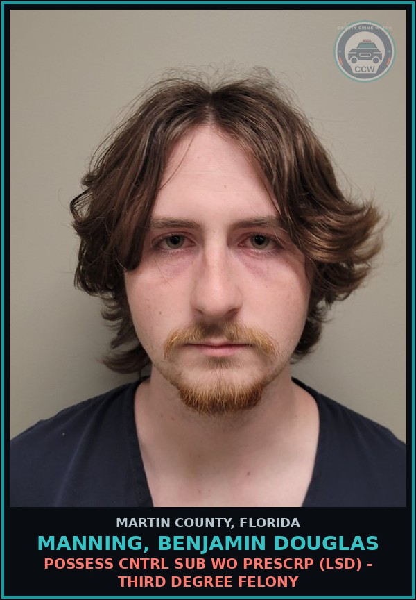 Booking mugshot of MANNING, BENJAMIN DOUGLAS in Martin County