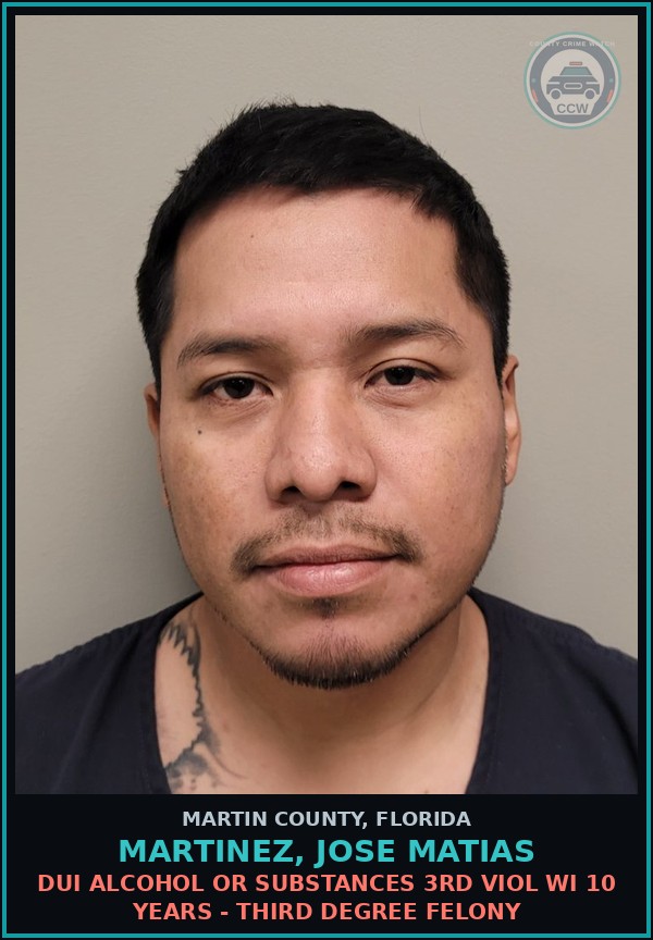 Booking mugshot of MARTINEZ, JOSE MATIAS in Martin County