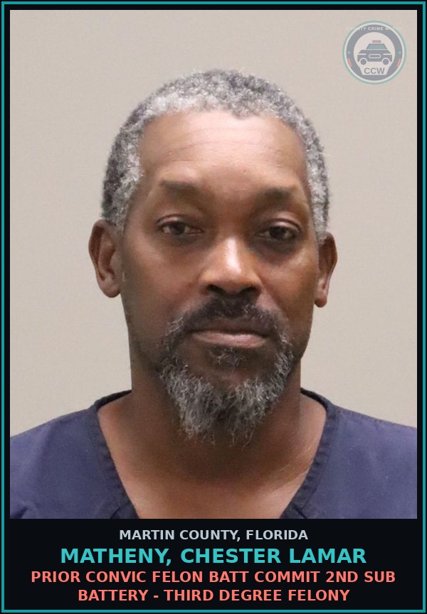 Booking mugshot of MATHENY, CHESTER LAMAR in Martin County