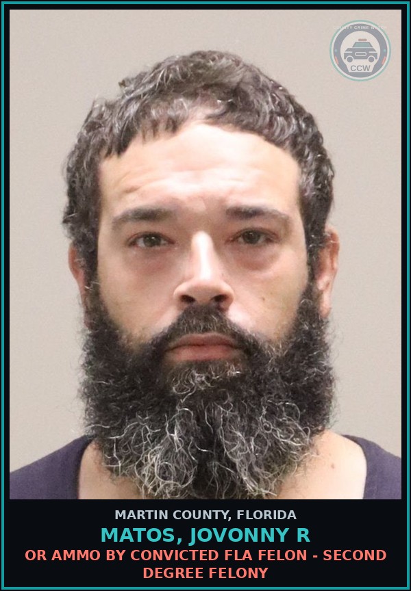 Booking mugshot of MATOS, JOVONNY R in Martin County