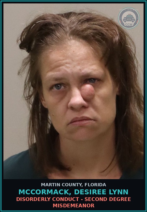 Booking mugshot of MCCORMACK, DESIREE LYNN in Martin County