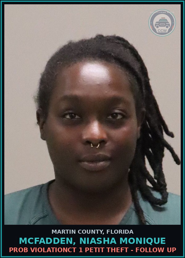 Booking mugshot of MCFADDEN, NIASHA MONIQUE in Martin County