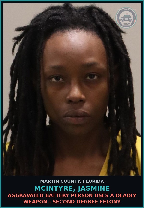 Booking mugshot of MCINTYRE, JASMINE in Martin County
