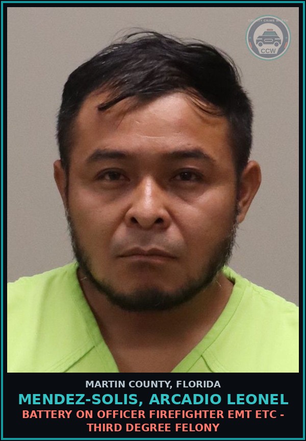 Booking mugshot of MENDEZ-SOLIS, ARCADIO LEONEL in Martin County
