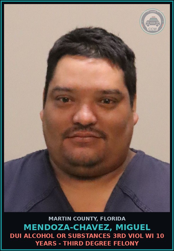 Booking mugshot of MENDOZA-CHAVEZ, MIGUEL in Martin County