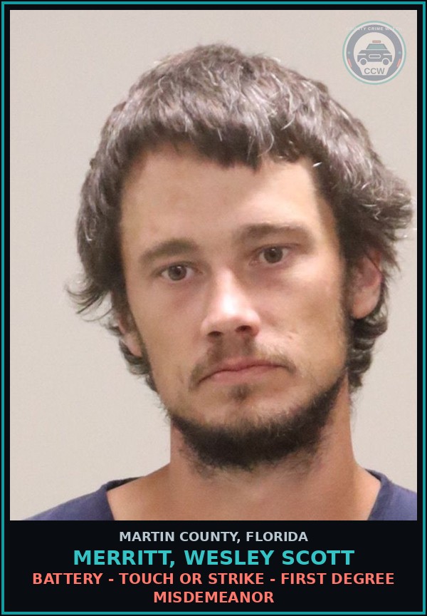 Booking mugshot of MERRITT, WESLEY SCOTT in Martin County