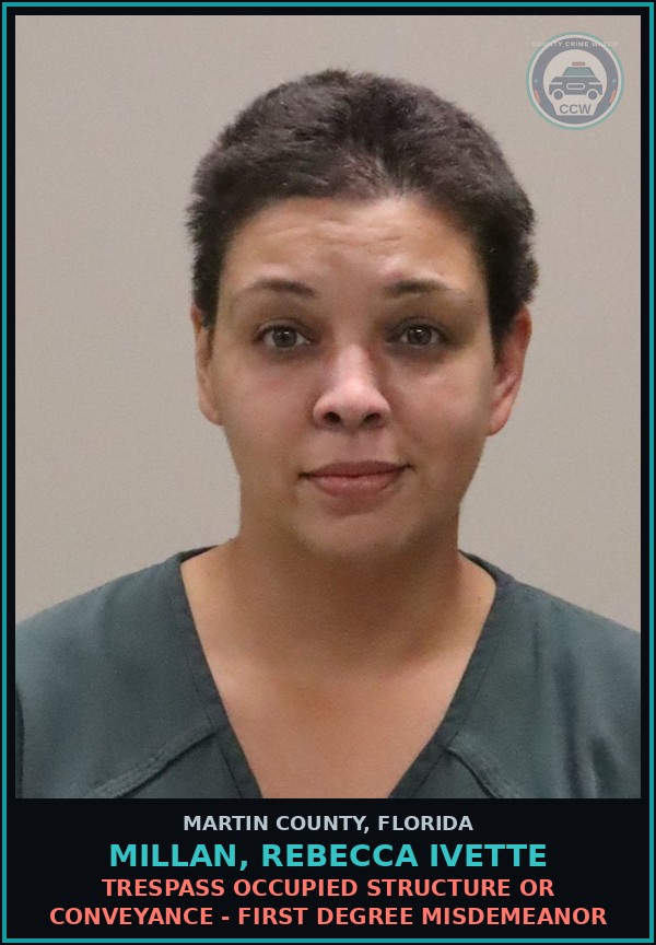 Booking mugshot of MILLAN, REBECCA IVETTE in Martin County