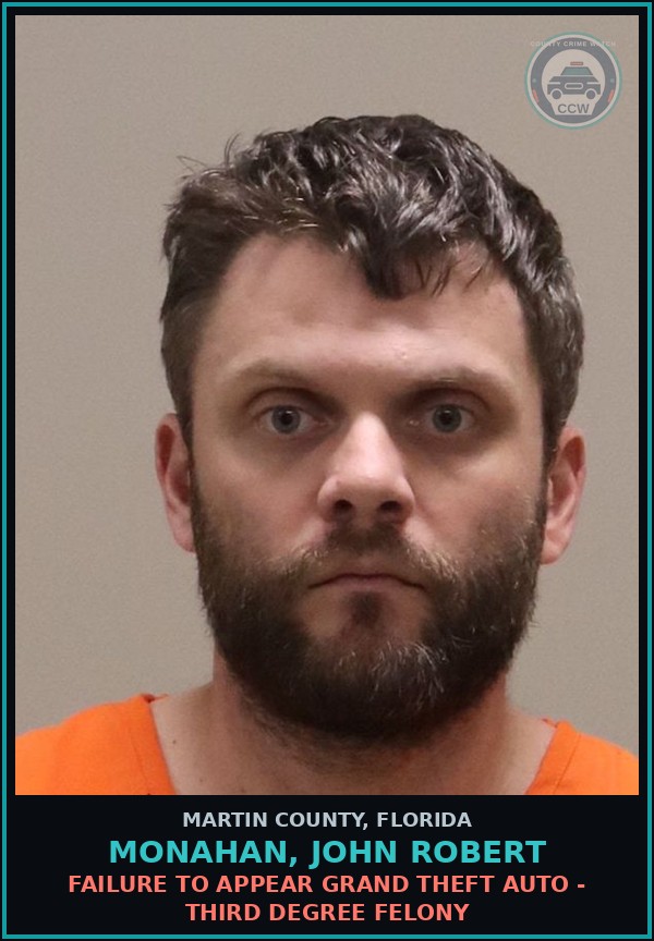 Booking mugshot of MONAHAN, JOHN ROBERT in Martin County