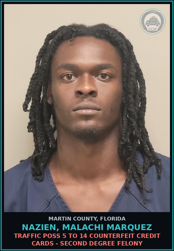 Booking mugshot of NAZIEN, MALACHI MARQUEZ in Martin County