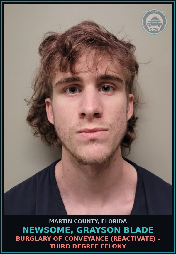 Booking mugshot of NEWSOME, GRAYSON BLADE in Martin County