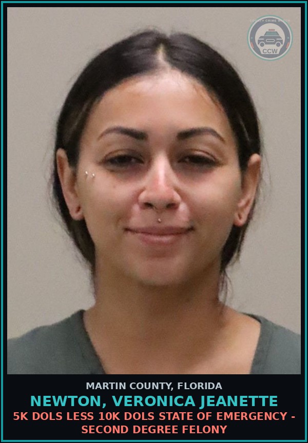 Booking mugshot of NEWTON, VERONICA JEANETTE in Martin County