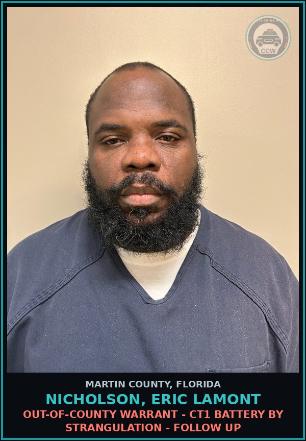 Booking mugshot of NICHOLSON, ERIC LAMONT in Martin County