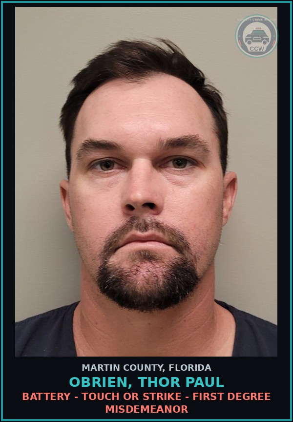 Booking mugshot of OBRIEN, THOR PAUL in Martin County