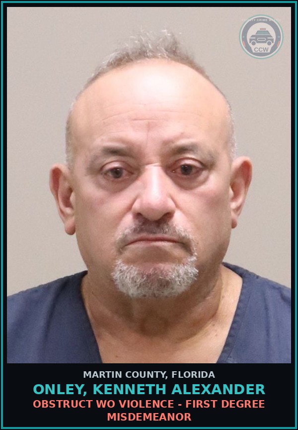 Booking mugshot of ONLEY, KENNETH ALEXANDER in Martin County