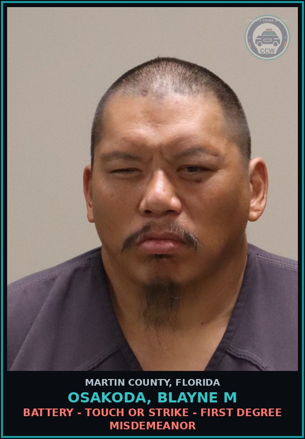 Booking mugshot of OSAKODA, BLAYNE M in Martin County