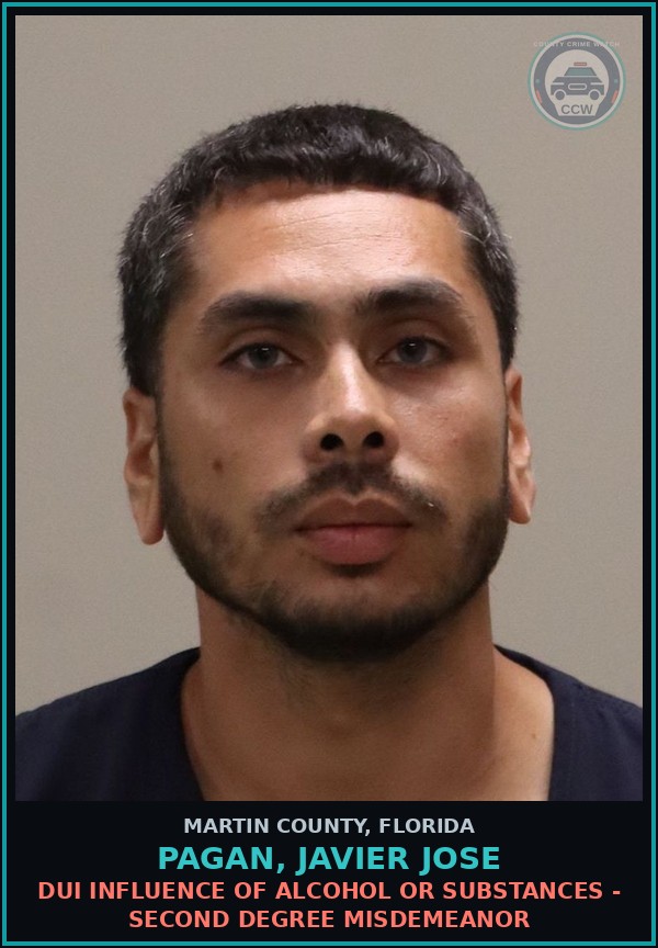 Booking mugshot of PAGAN, JAVIER JOSE in Martin County
