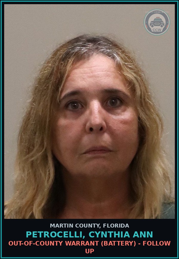 Booking mugshot of PETROCELLI, CYNTHIA ANN in Martin County