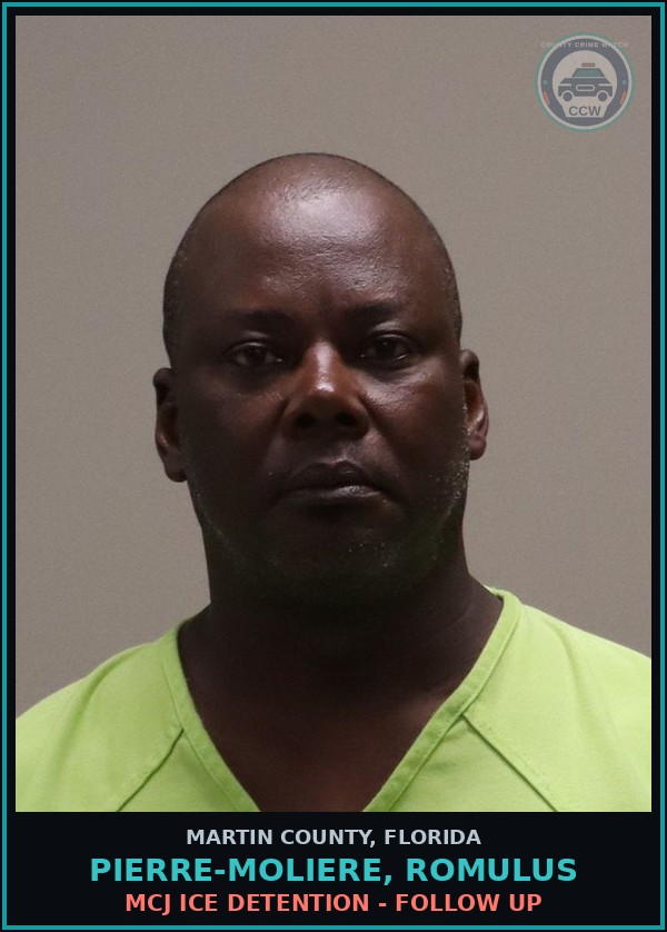 Booking mugshot of PIERRE-MOLIERE, ROMULUS in Martin County