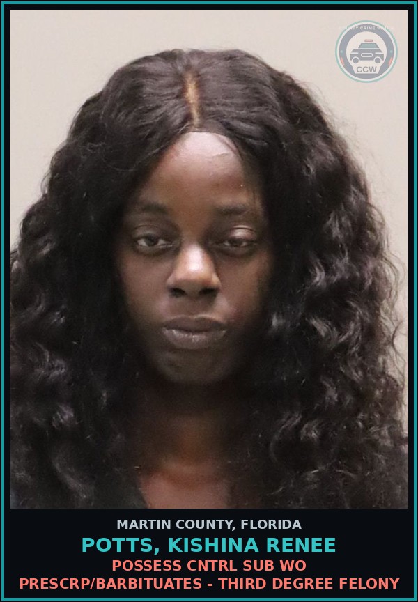 Booking mugshot of POTTS, KISHINA RENEE in Martin County